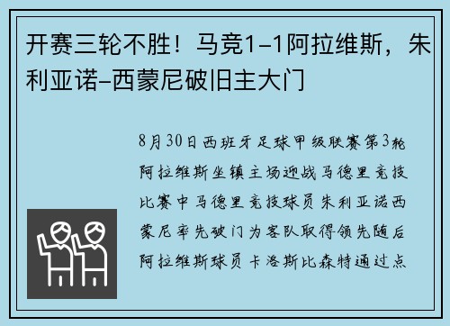 开赛三轮不胜!马竞1-1阿拉维斯,朱利亚诺-西蒙尼破旧主大门 开赛三轮不胜!马竞1-1阿拉维斯,朱利亚诺-西蒙尼破旧主大门